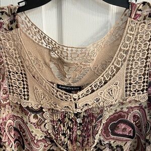 Daniel Rainn Beige and Burgundy Lace Blouse